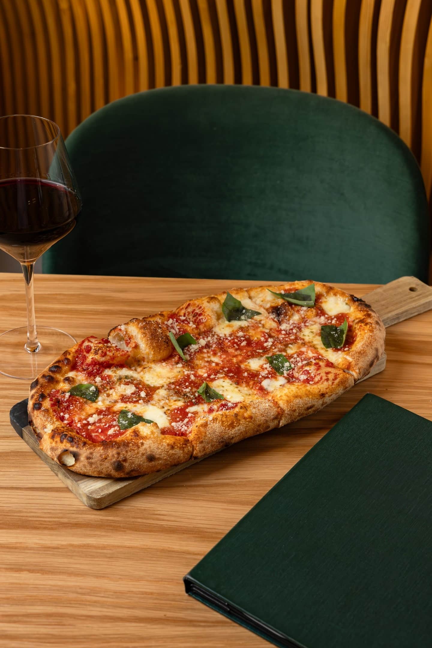Margherita pizza from the wood-fired oven